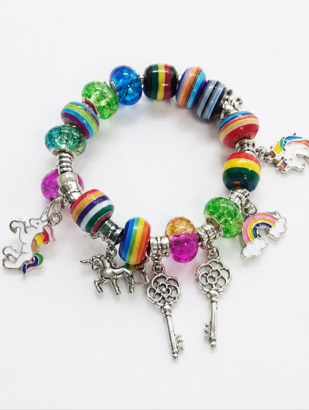 RAINBOW AND CHARM Silver Stretch Bracelet